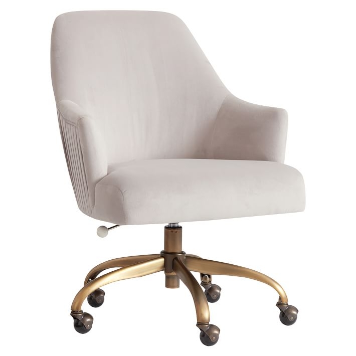 Pleated Desk Chair, Velvet Gray w/ Antique Brass Base - Image 3