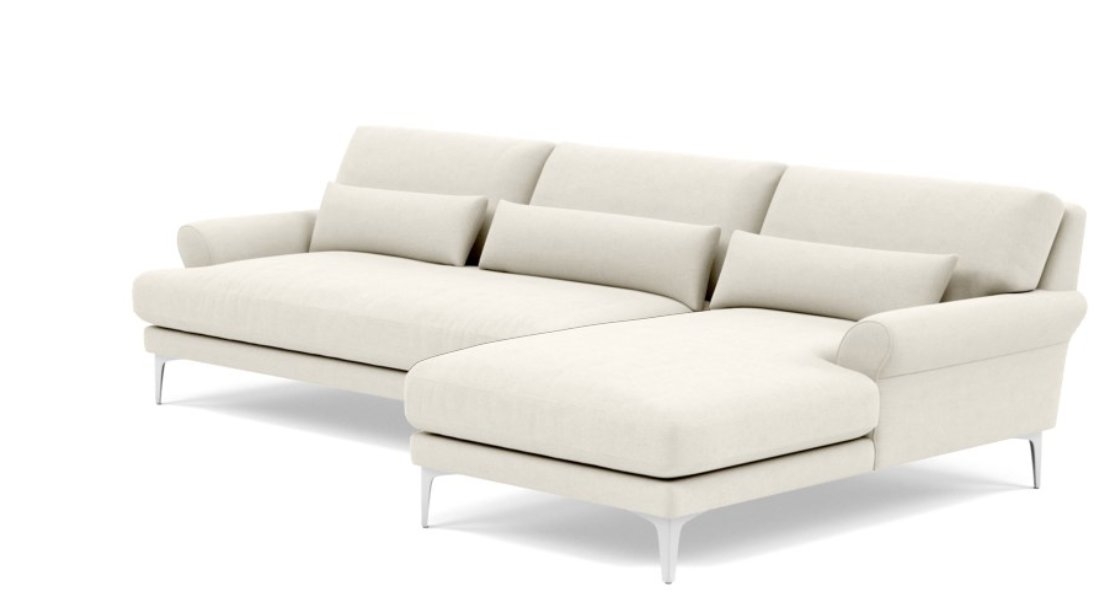 Maxwell 106" Sectional with Right Chaise - Chalk Heathered Weave - Chrome Plated Sloan L Leg -  Long Chaise - Bench Cushion - Image 3