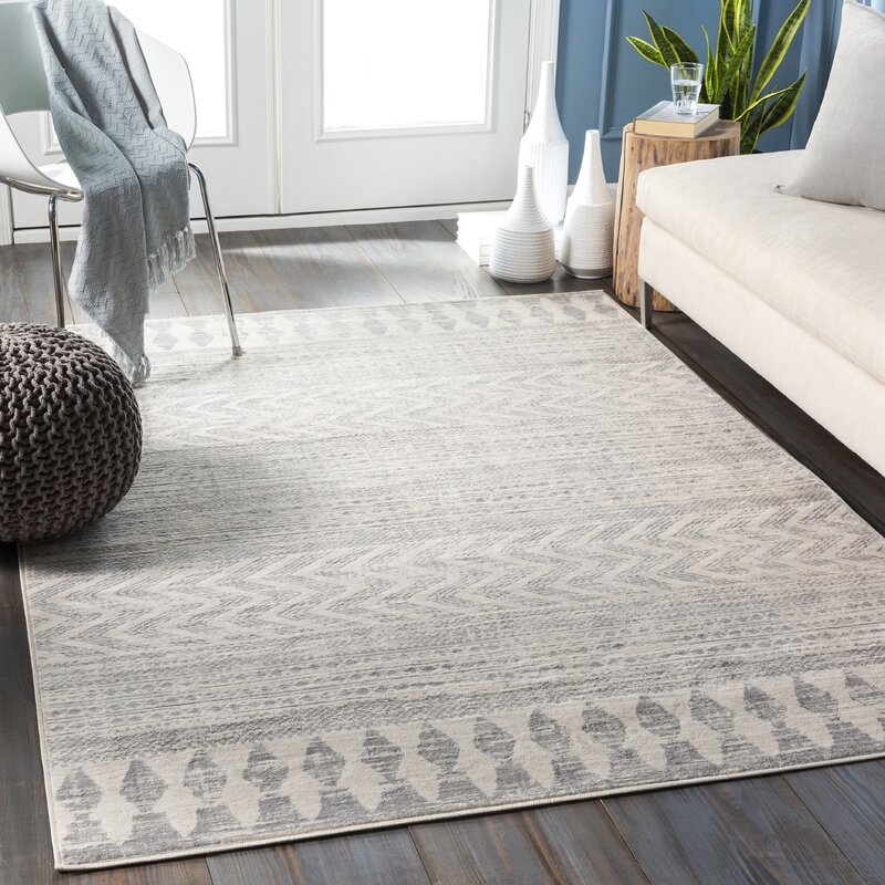 Rectangle 9' x 12'3" Warlick Distressed Global Light Gray/Ivory Area Rug - Image 1