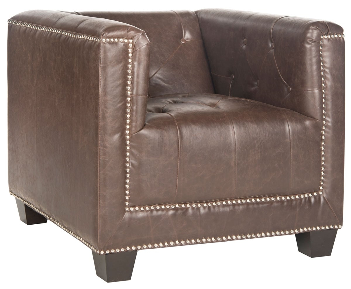 Bentley Club Chair - Silver Nail Heads - Antique Brown/Espresso - Safavieh - Image 0