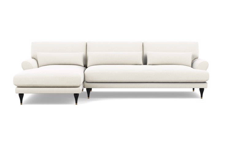 Maxwell Chaise Sectional in Ivory Fabric with Oiled Walnut with Brass Cap legs -102" -Bench cushion - Image 0