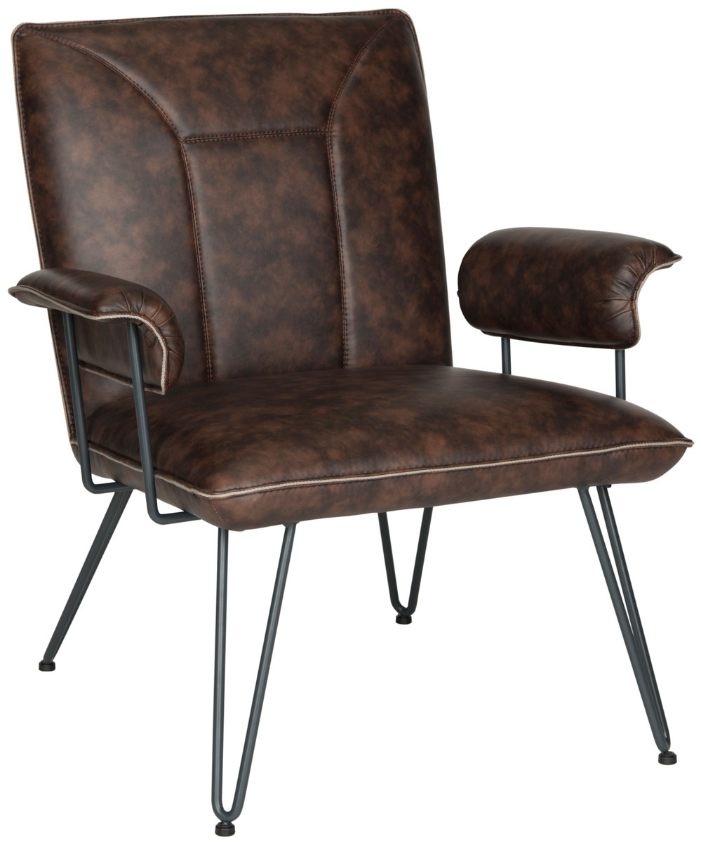 Johannes 17.3"H Mid Century Modern Leather Arm Chair - Antique Brown/Black - Arlo Home - Image 0