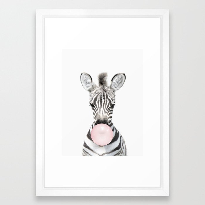 Bubble Gum Zebra Framed Art Print - 15"x21" - Scoop white - Image 0