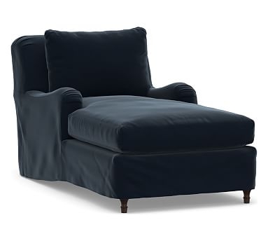 Carlisle Slipcovered Chaise, Down Blend Wrapped Cushions, Performance Plush Velvet Navy - Image 0
