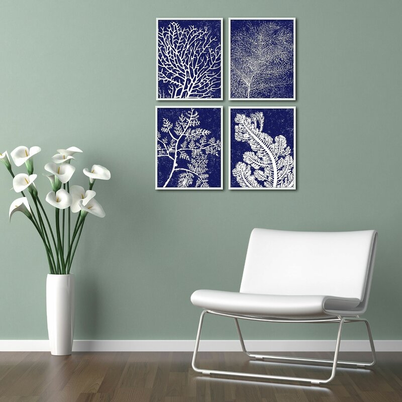 'Coral Silkscreen' 4 Piece Picture Frame Graphic Art Set - Image 1