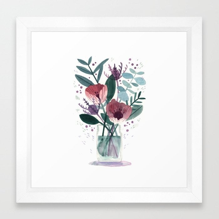 Fresh Cut Flowers 2 - floral and botanical watercolor painting Framed Art Print, 12" x 12", Vector white frame - Image 0