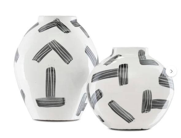 Currey & Company Cipher 2 Piece Cipher White/Black Terracotta Table Vase Set - Image 0