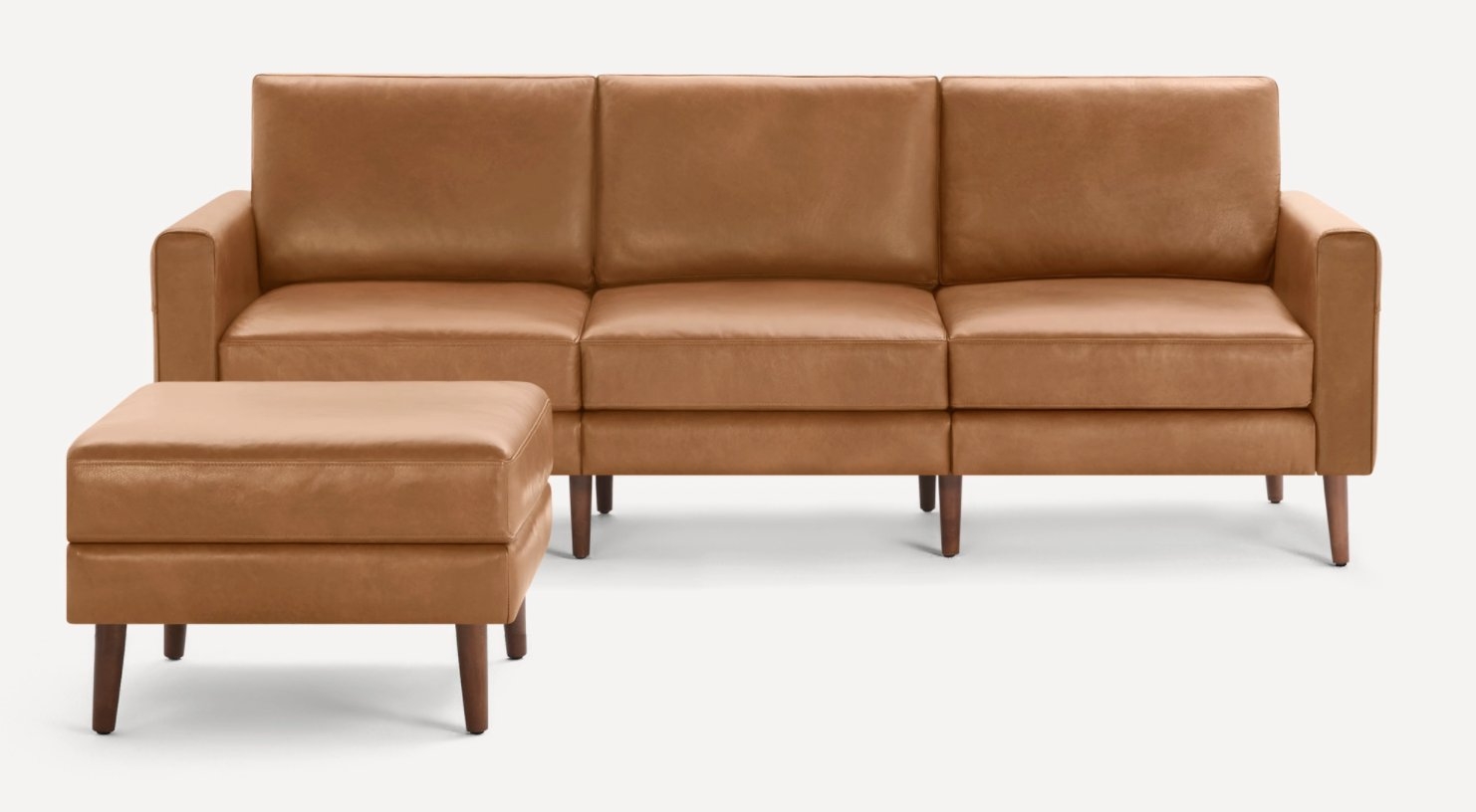 Block Nomad Leather Sofa with Ottoman - Camel - Walnut Legs - Block Arm - Image 0