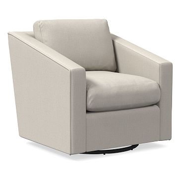 Tessa Swivel Chair, Poly, Yarn Dyed Linen Weave, Alabaster, Concealed Support - Image 1