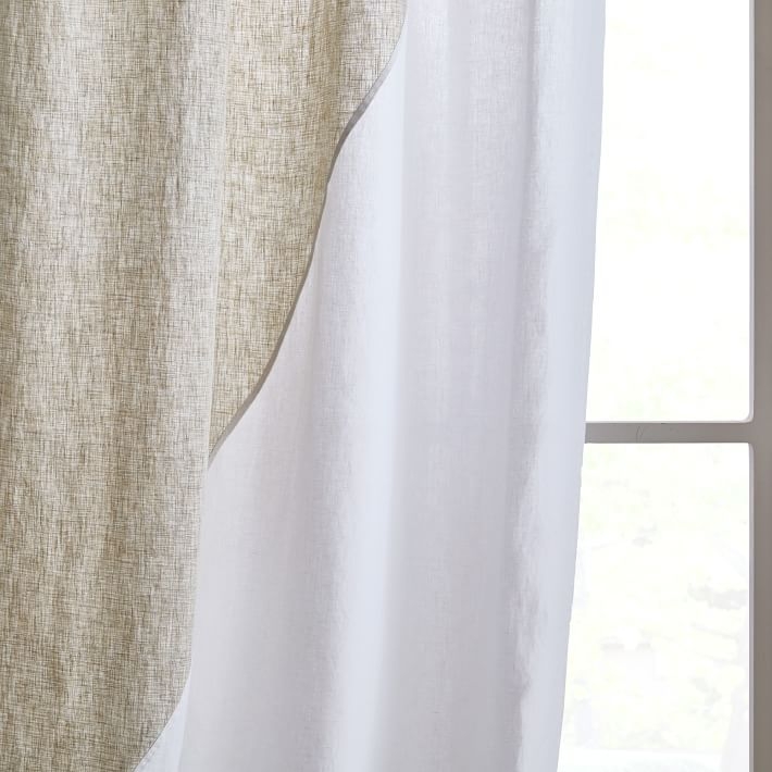 Belgian Flax Linen Diagonal Contrast Curtain - 84" length - Image 1