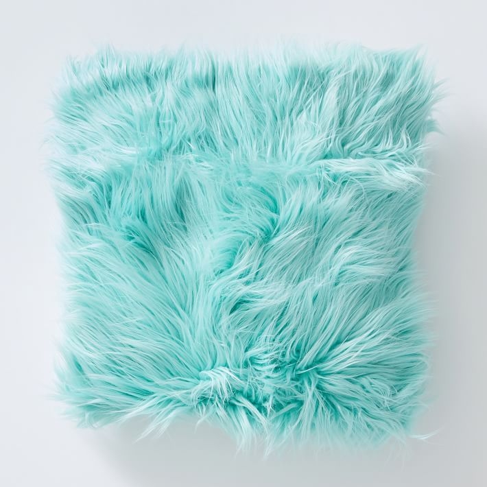 Fur-Rific Faux-Fur Pillow Covers, 18x18, Himalayan Pale Seafoam - Image 0