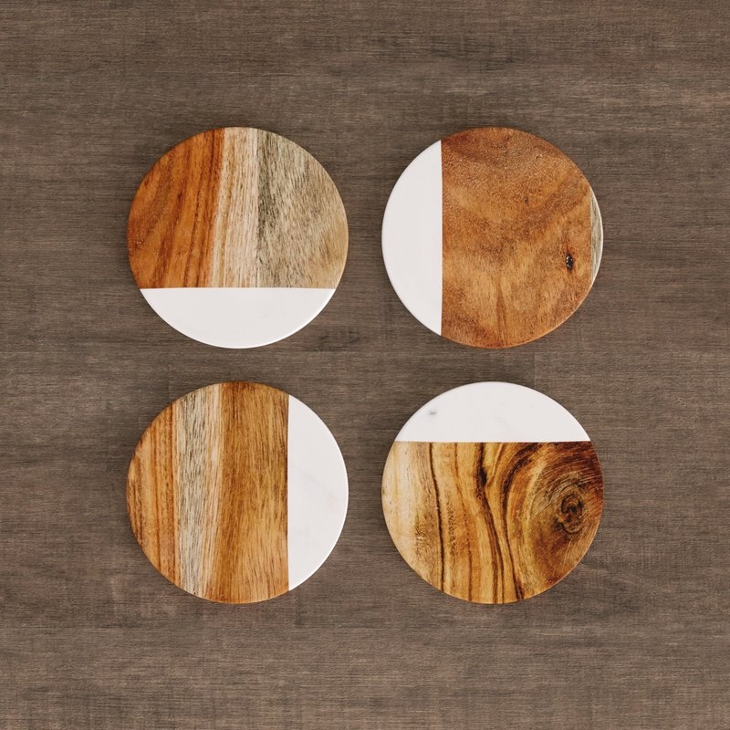 Round Marble and Mango Wood Coaster - Image 1