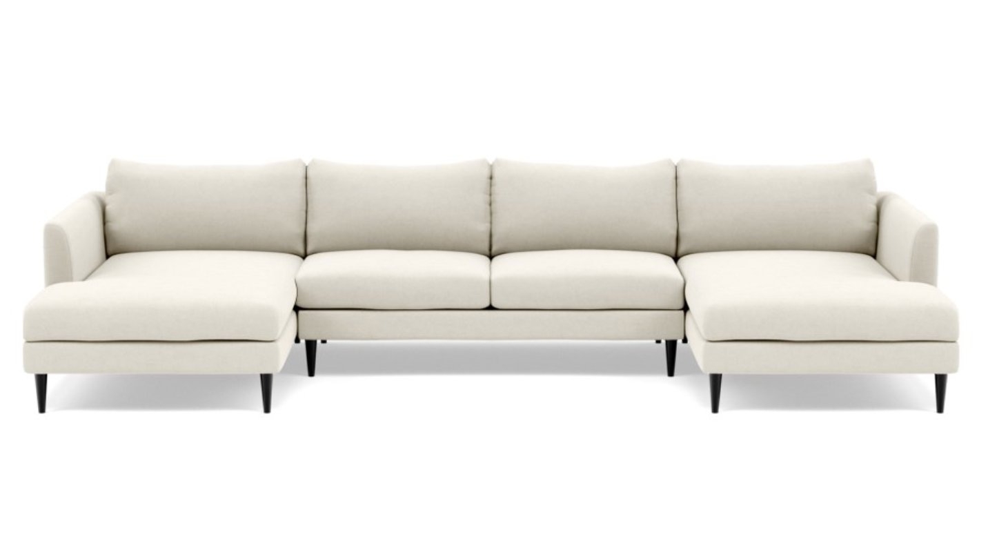 OWENS U-Sectional Sofa Unfinished Chalk Heathered Weave GunMetal Tapered Round Metal - Image 0