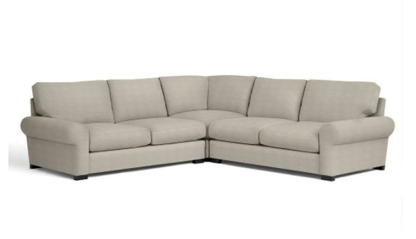 Turner Roll Arm Upholstered 3-Piece L-Shaped Corner Sectional, Down Blend Wrapped Cushions, Brushed Crossweave Navy - Image 0
