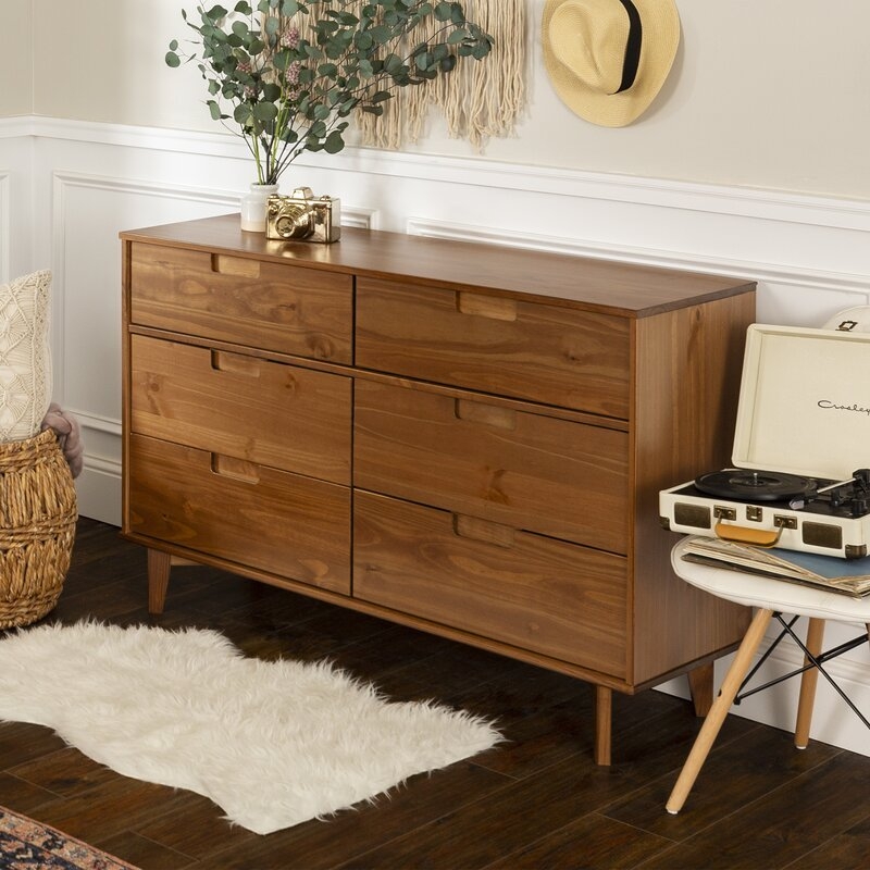 Caramel Cecille Groove 6 Drawer Double Dresser - Image 0