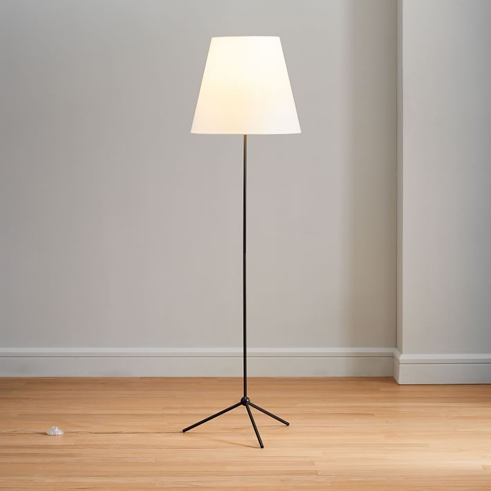 Tapered Shade Floor Lamp, White Linen, Dark Bronze - Image 0