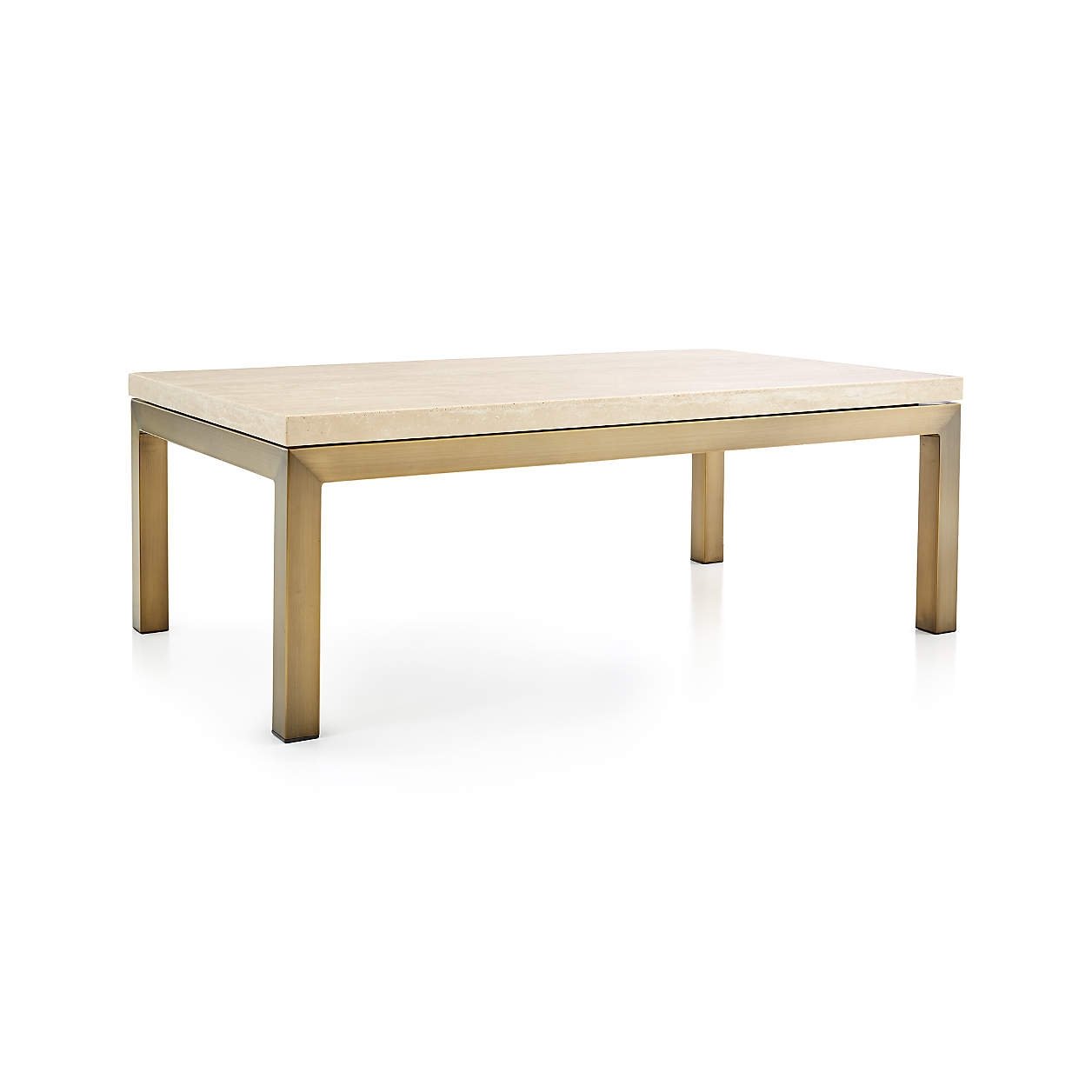 Parsons Travertine Top/ Brass Base 48x28 Small Rectangular Coffee Table - Image 1
