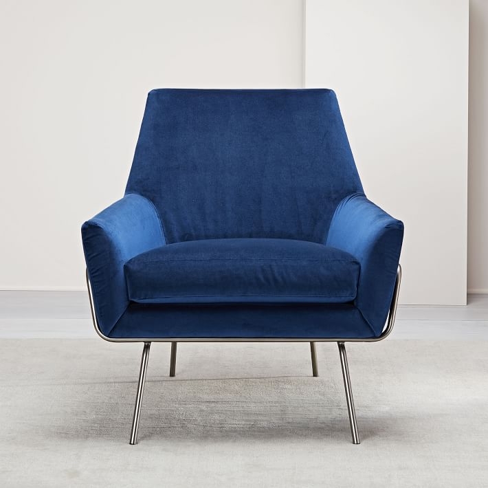 Lucas Wire Base Chair, Astor Velvet, Ink Blue - Image 1