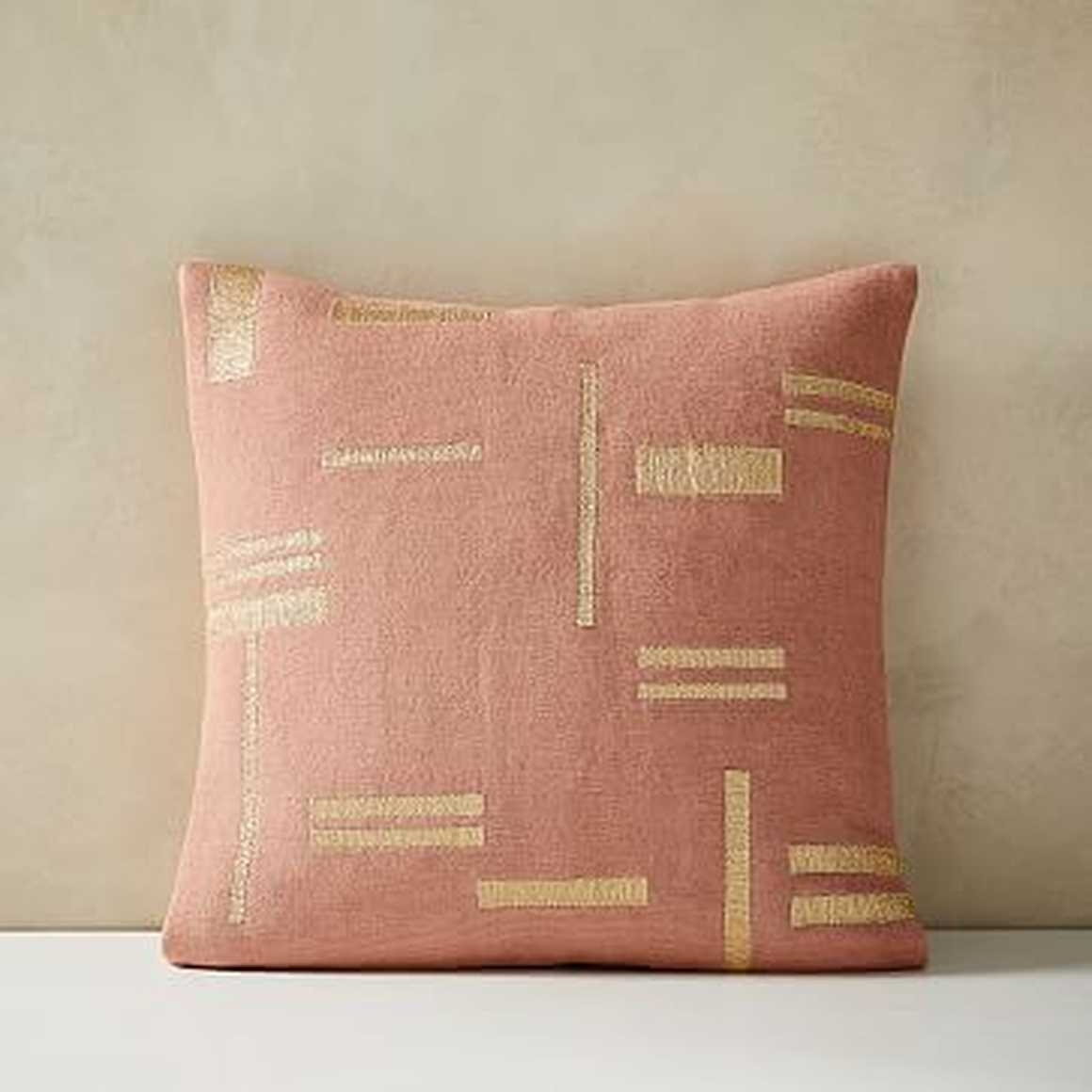 Embroidered Metallic Blocks Pillow Cover, 24"x24", Pink Stone - Image 0