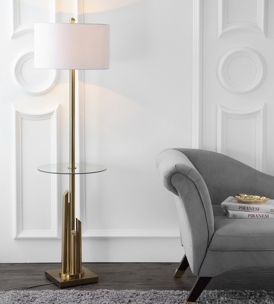 Ambrosio Floor Lamp Side Table - Gold/White - Safavieh - Image 3