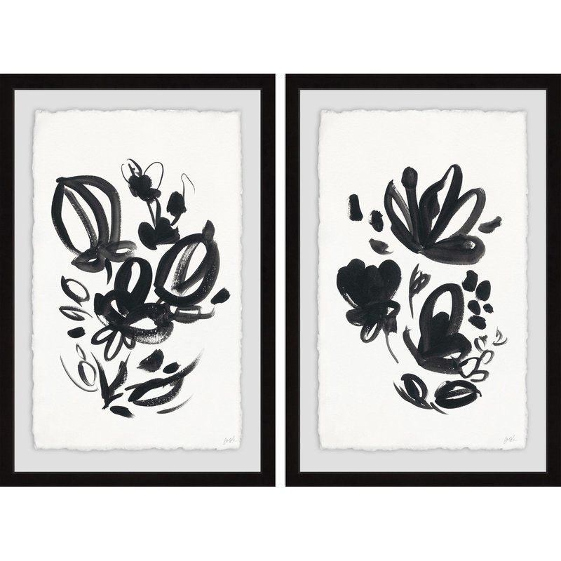 'Flower Buds' 2 Piece Framed Acrylic Painting Print Set - Image 0