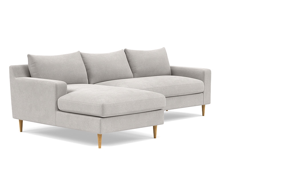 Sloan Left Chaise Sectional, Performance Velvet - Sterling, Tapered Round Wood - Natural Oak - Image 1