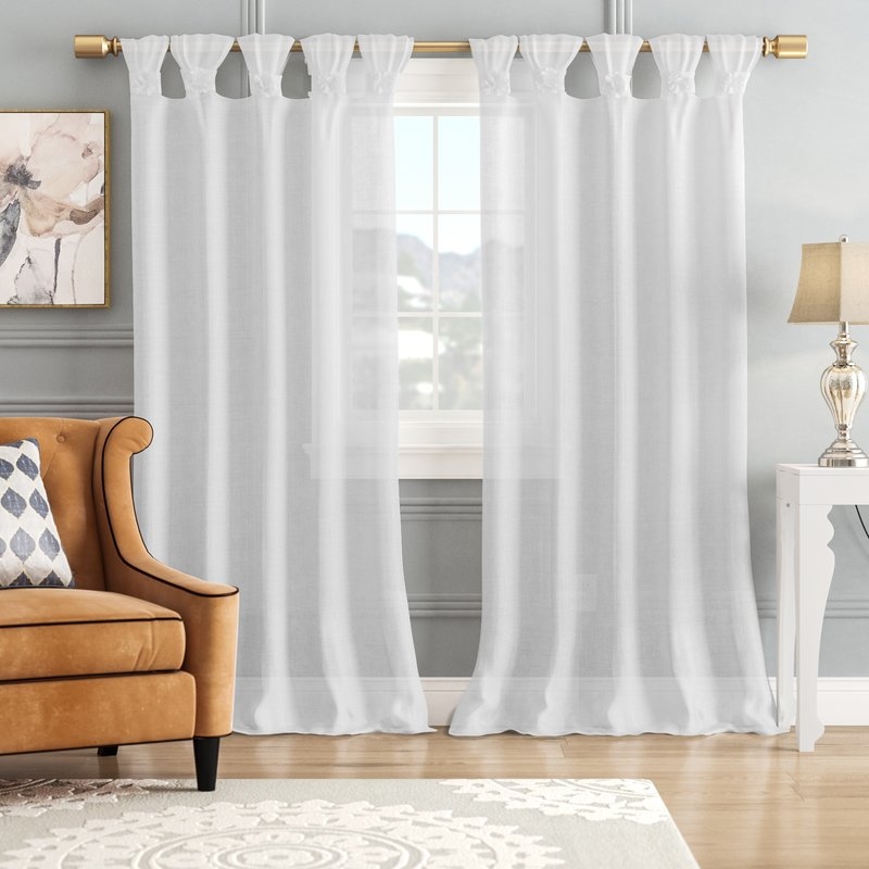 Mysliwiec Floral Twist Solid Semi-Sheer Tab Top Single Curtain Panel - Image 0