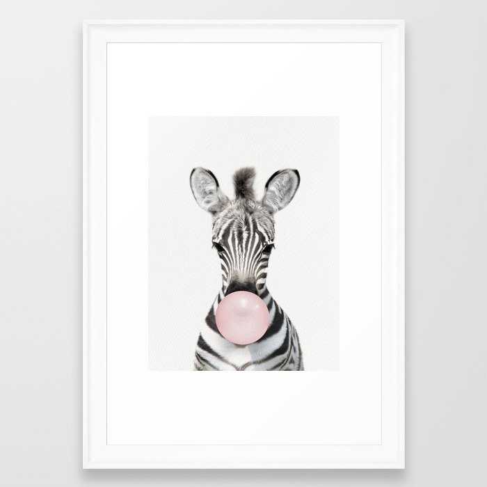 Bubble Gum Zebra Framed Art Print - 15"x21" - Scoop white - Image 1
