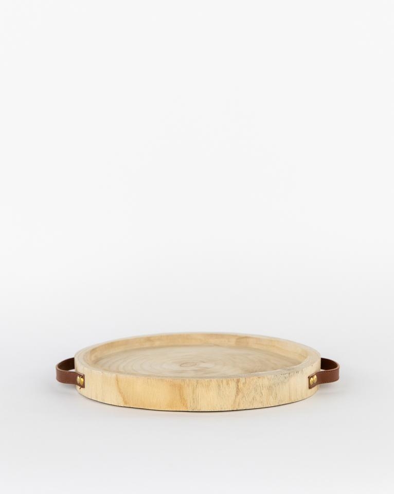 CARVED PAULOWNIA & LEATHER TRAY - Image 0