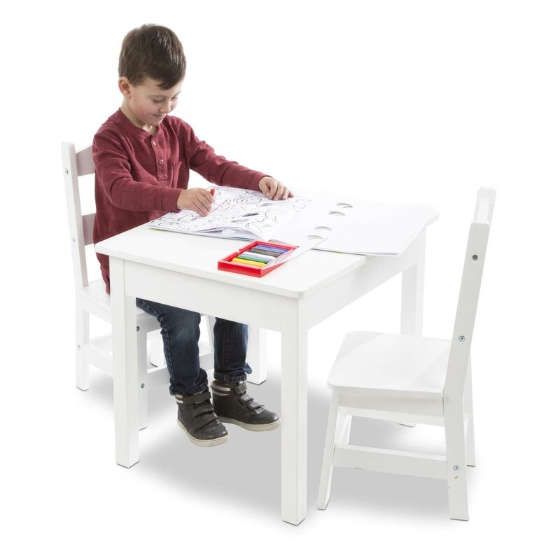 Melissa & Doug Kids 3 Piece Writing Table and Chair Set in White - Image 6