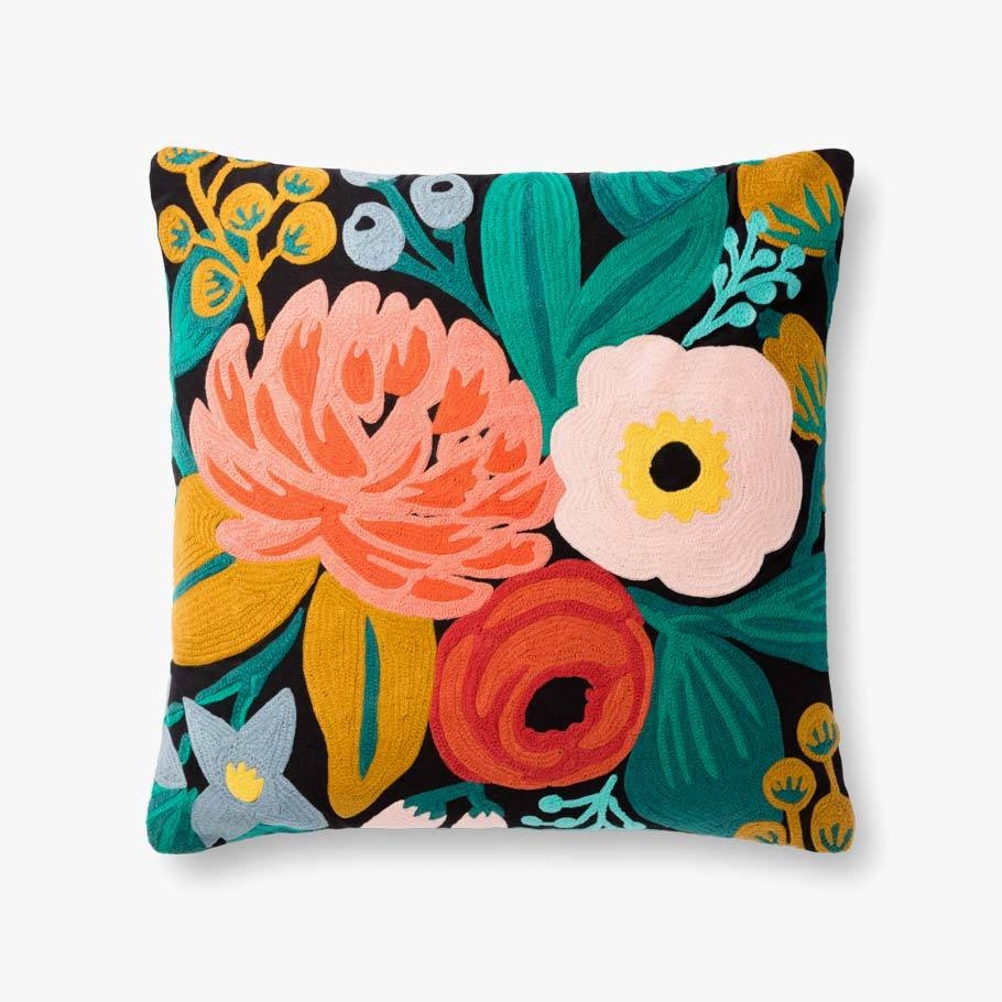 Rifle Paper Co. x Loloi PILLOWS P6044 BLACK / MULTI 22" x 22" Cover w/Poly - Image 0