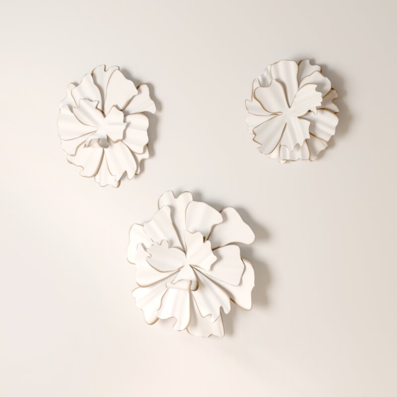 White 3 Piece Eclectic Flower Wall Decor Set - Image 2