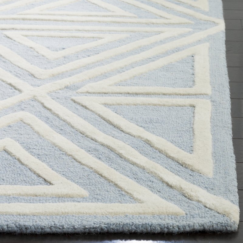 Brenner Hand-Tufted Wool Blue/White/Ivory Triangles Area Rug - Image 1