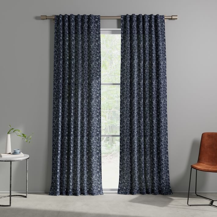 Cotton Canvas Tossed Ferns Curtains (Set of 2) - Midnight - Image 0