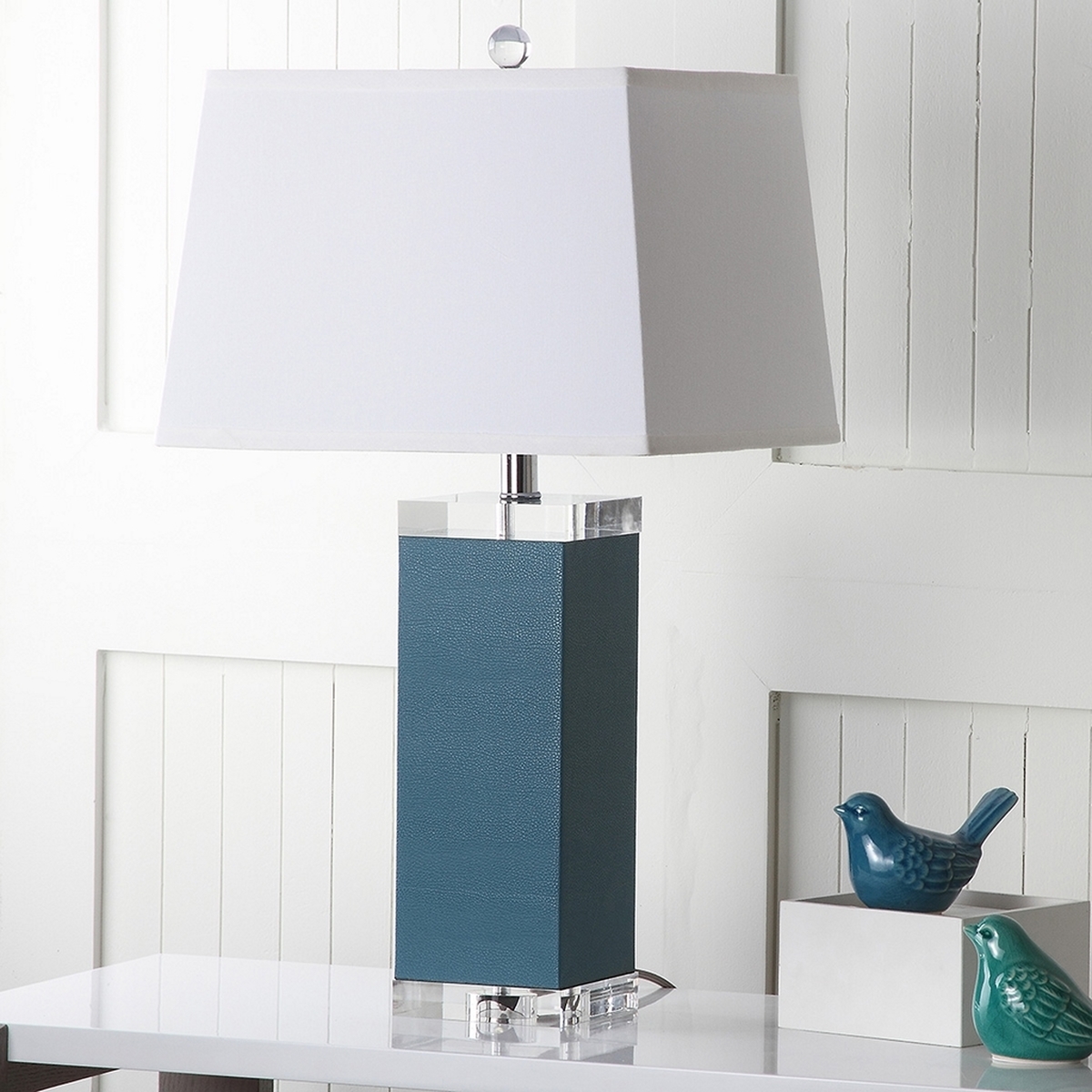Deco 27-Inch H Leather Table Lamp - Light Blue - Safavieh - Image 0