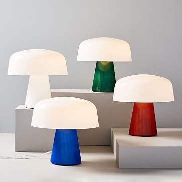 Bella Table Lamp, Small, Landscape Blue, Milk Glass - Image 2
