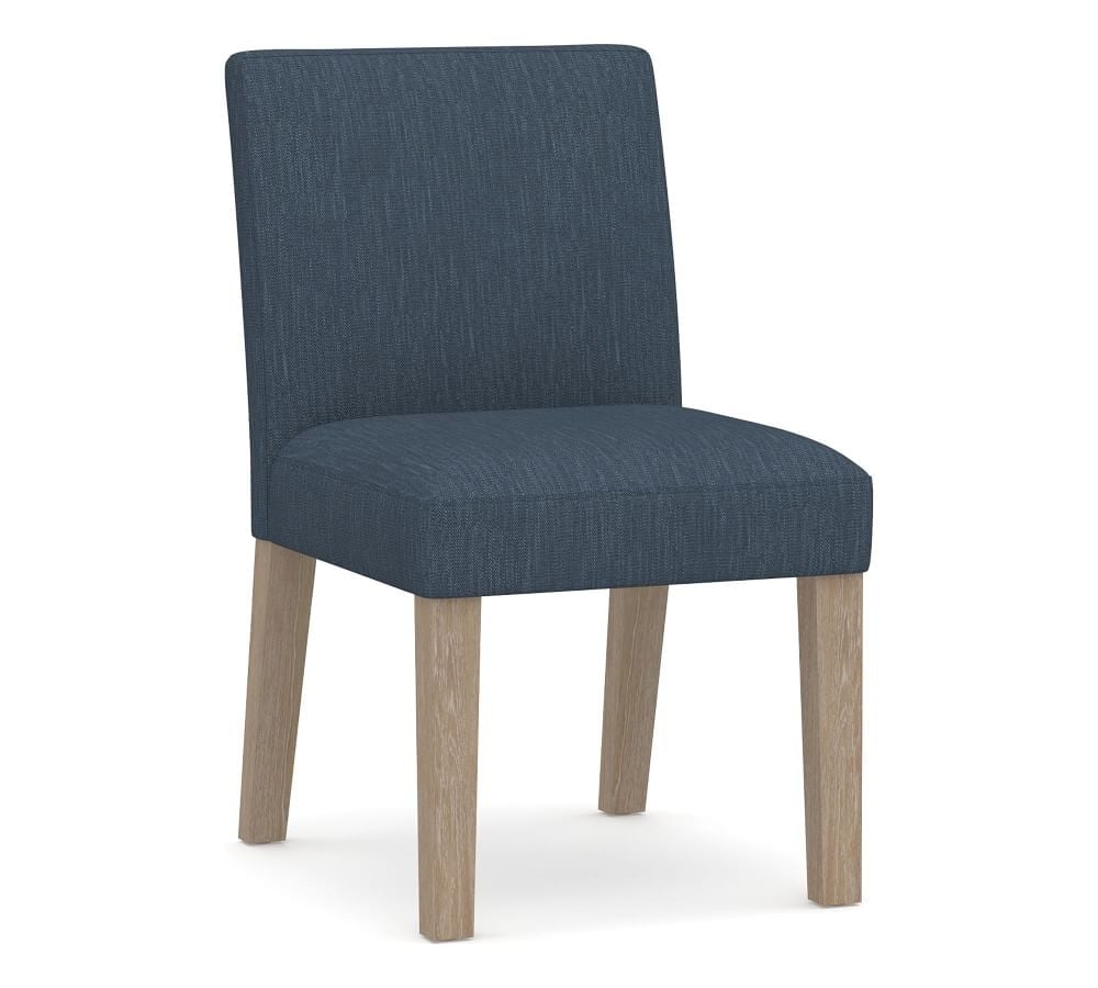 Classic Upholstered Dining Side Chair, Seadrift Legs, Performance Heathered Tweed Indigo - Image 0