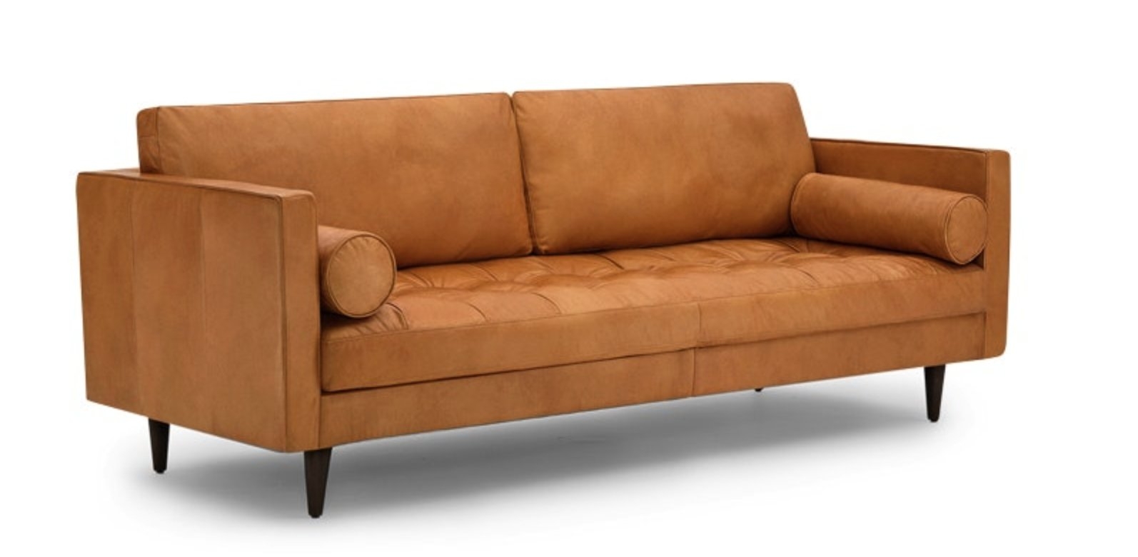 Briar Leather Sofa in Santiago Caramel Leather with Mocha Wood Stain - Image 1