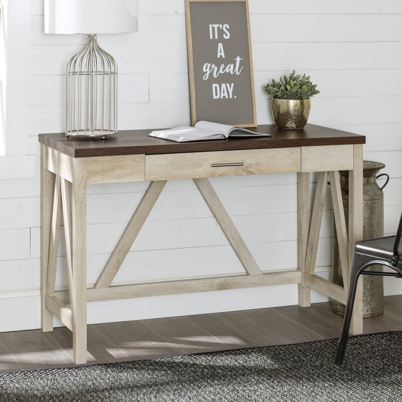 Washington Mews A-Frame Writing Desk - Traditional Brown Top/White Oak Base - Image 1