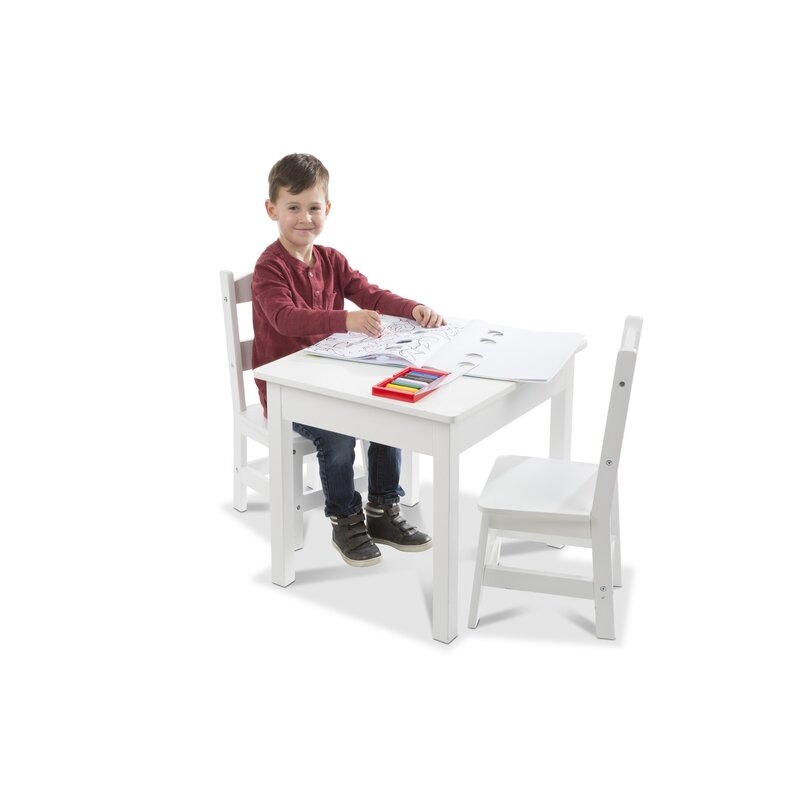 Melissa & Doug Kids 3 Piece Writing Table and Chair Set in White - Image 7