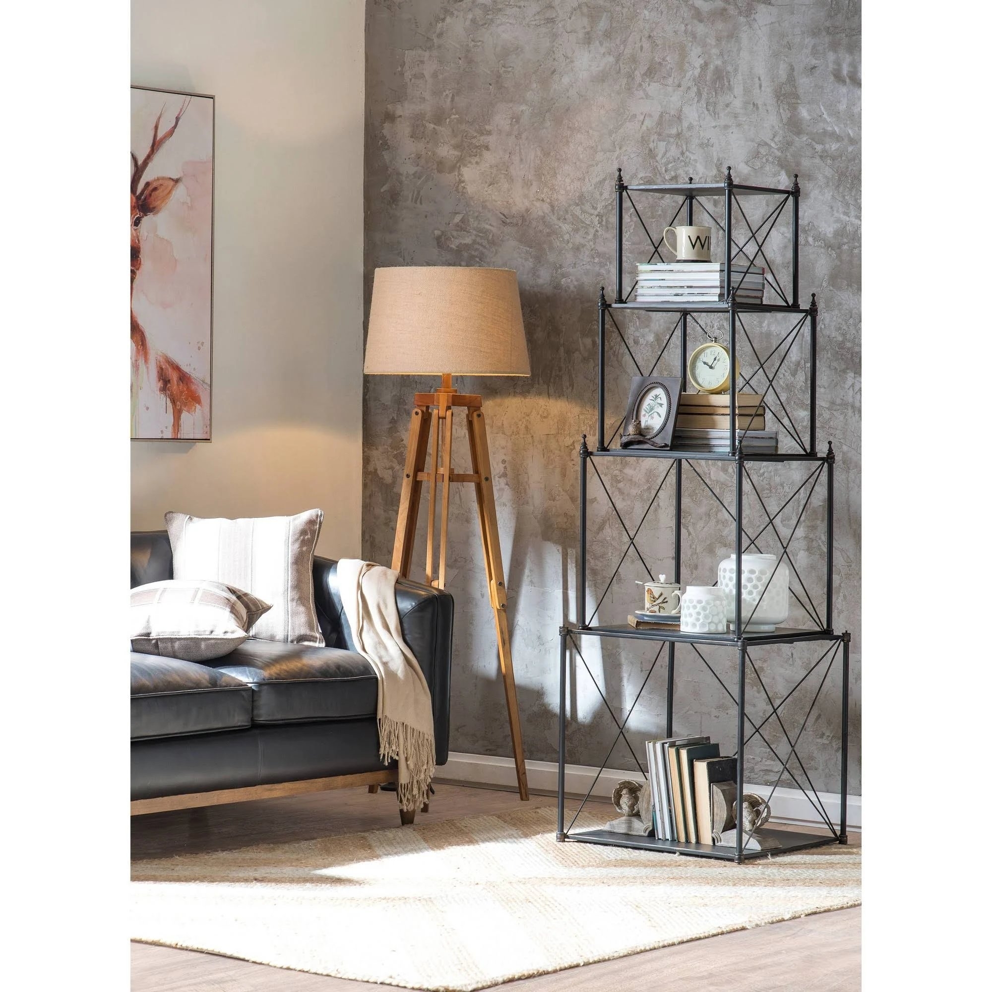 Mariner Tripod Style Wood Floor Lamp with Burlap Drum Shade - Image 4