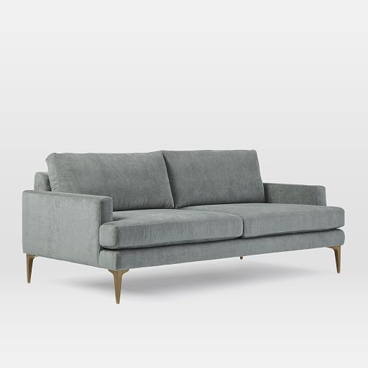 Andes 76.5" Sofa, Poly, Distressed Velvet, Mineral Gray, Blackened Brass - Image 1