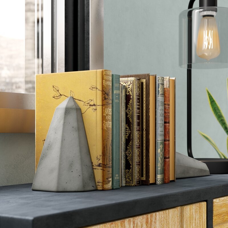 Geometric Cement Obelisk Bookends (Set of 2) - Image 1
