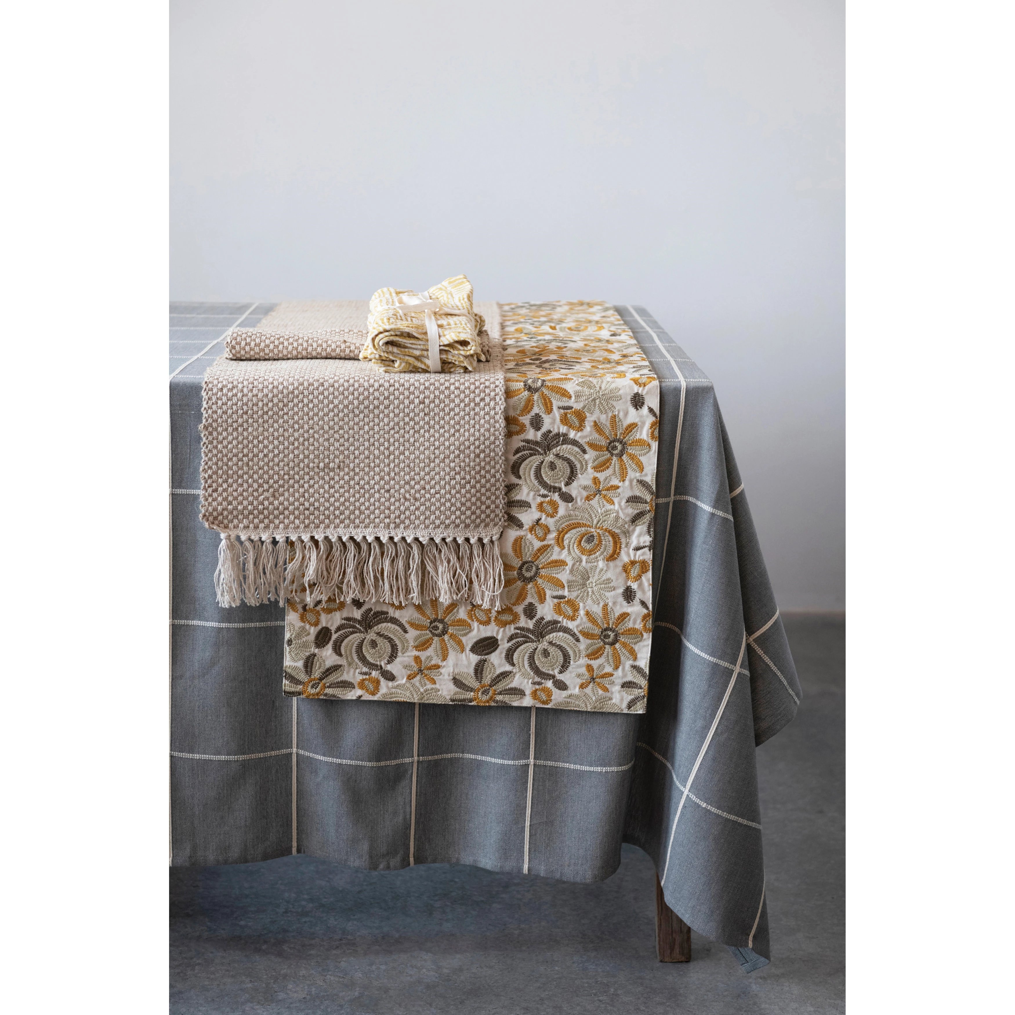 Woven Jute and Cotton Table Runner with Fringe - Image 1