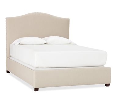 Raleigh Upholstered Curved Bed without Nailheads, King, Performance Brushed Basketweave Oatmeal - Image 1