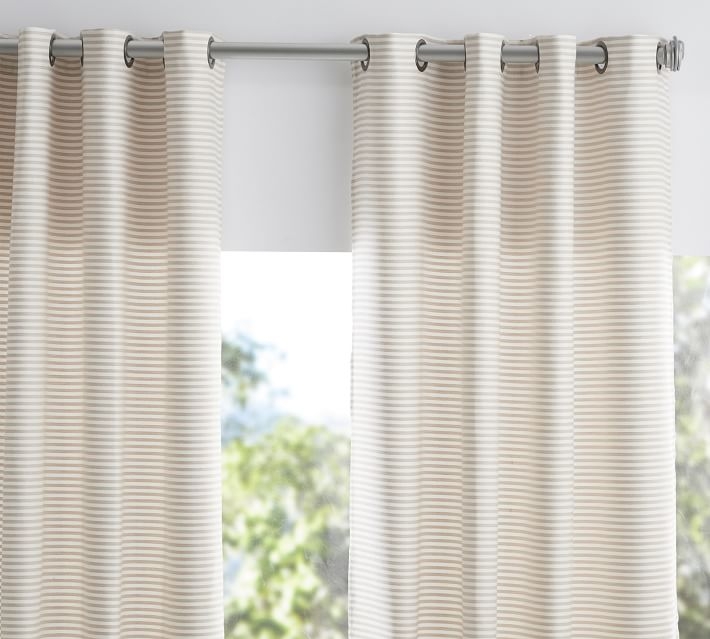 Sunbrella(R) Bungalow Striped Outdoor Curtain, 50 x 84",Flax Stripe - Image 0