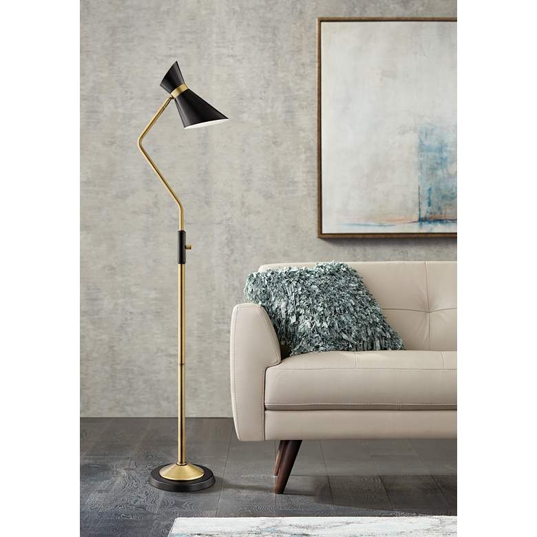 Jared Black and Antique Brass Modern Floor Lamp - Image 1