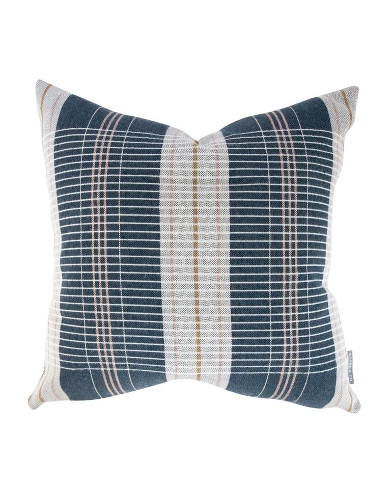 OXFORD WOVEN PLAID PILLOW WITHOUT INSERT, NAVY, 12" x 24" - Image 0