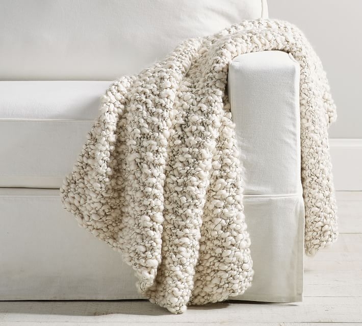 Colossal Chunky Hand-Knit Throw, 44" x 56", Beige - Image 0