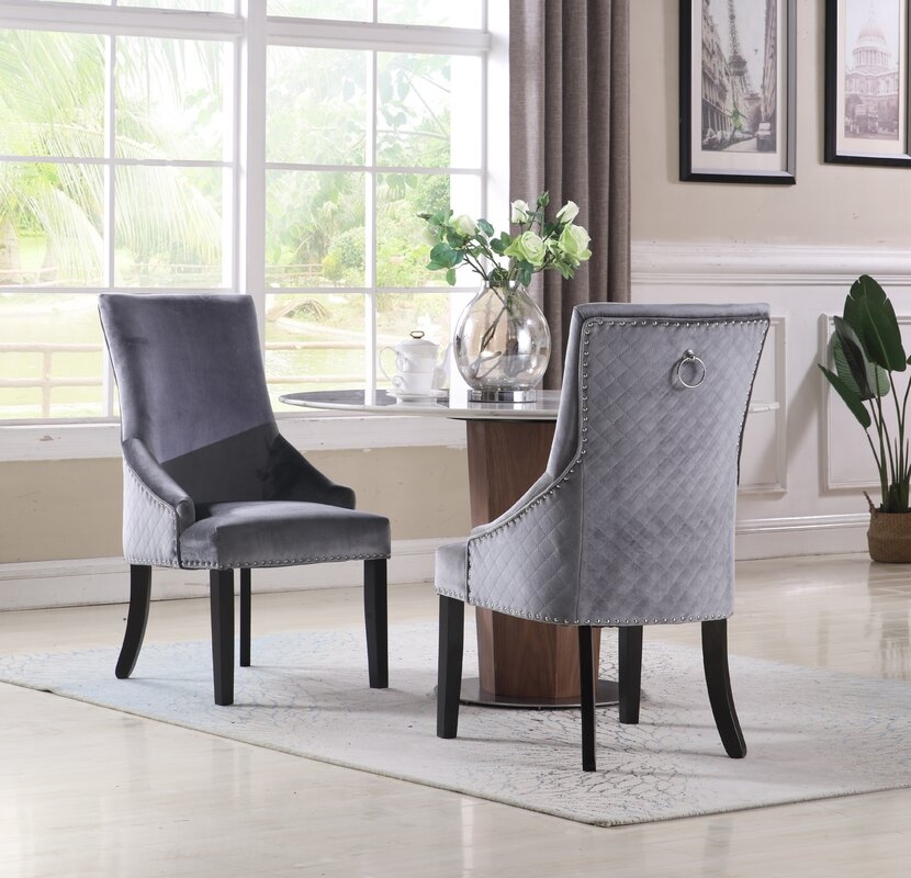 Broseley Diamond Button Tufted Upholstered Dining Chair- set of 2 - Image 2